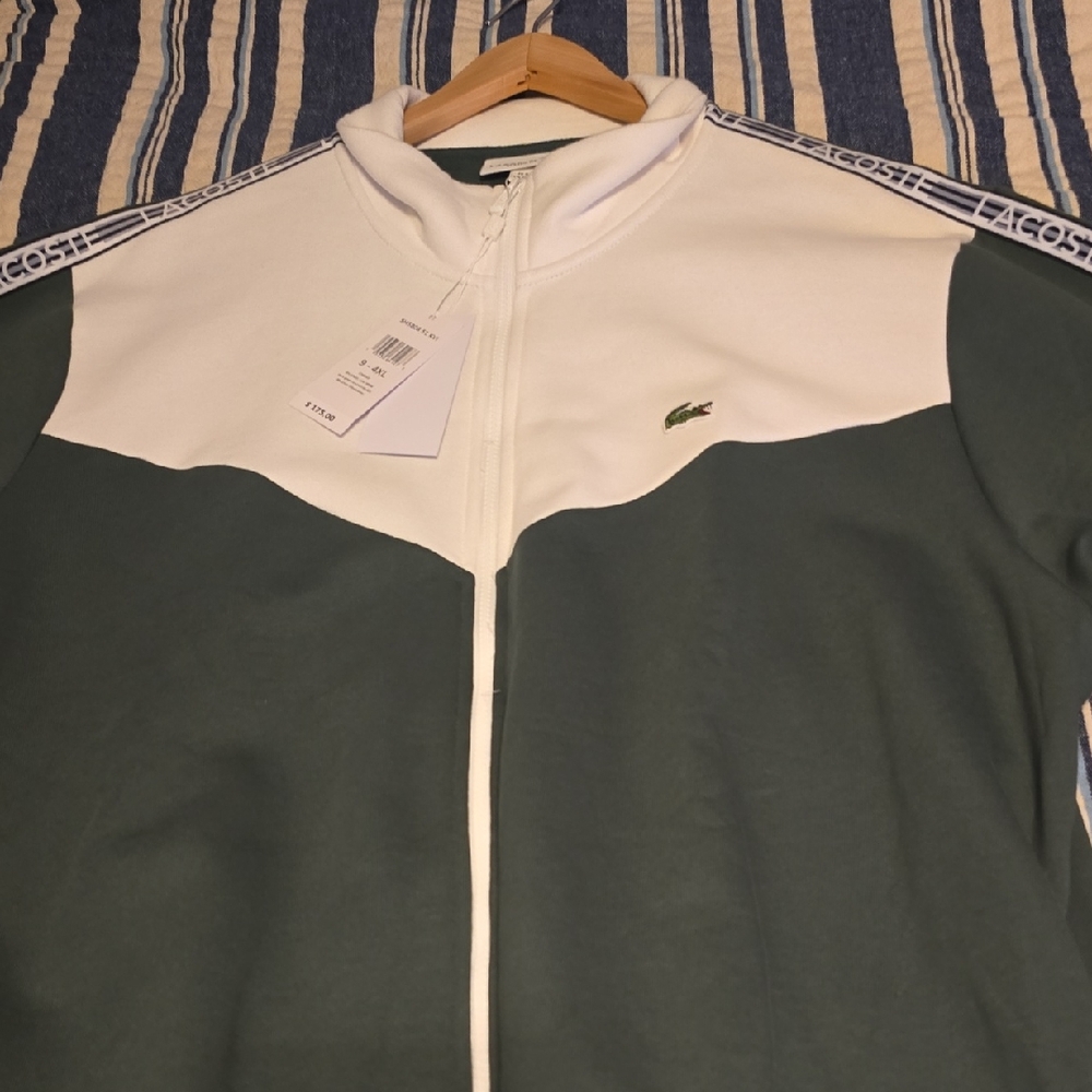 Lacoste White and Dark Green Zip-Up Jacket